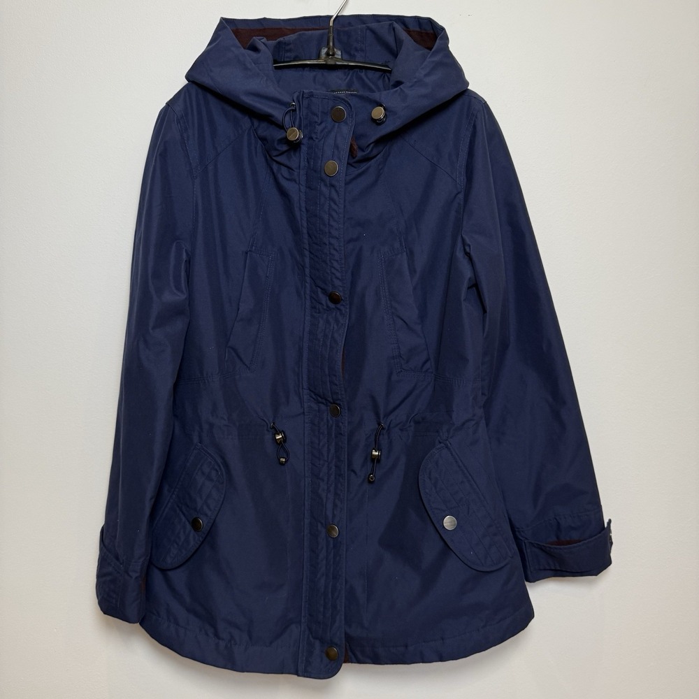 Giacca Navy Blue Hooded‎ Anorak Jacket Quilted Lining Women's Size Small